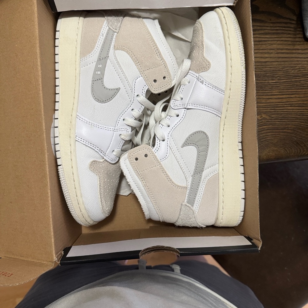 Jordan White and Tan Sneakers